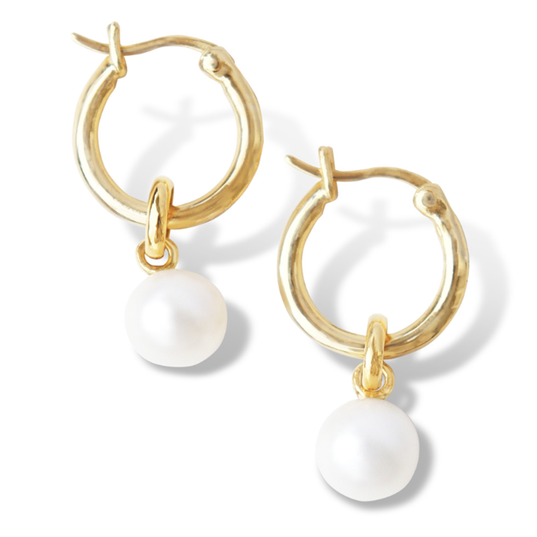 Fabuleux Vous Silver Perle Freshwater Pearl Hoop Earrings (Yellow Gold)