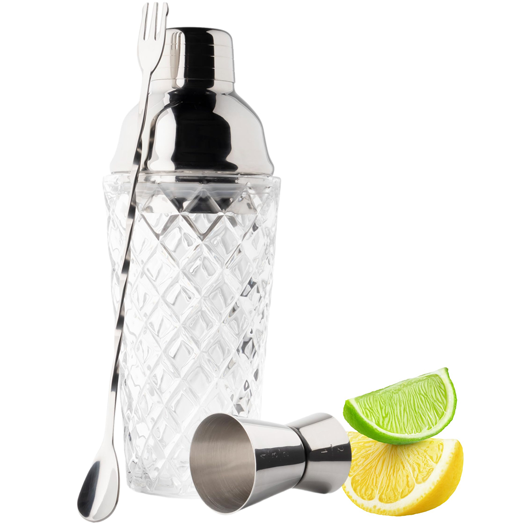 Taylors Taproom 3pc Embossed Glass & S/Steel Cocktail Set